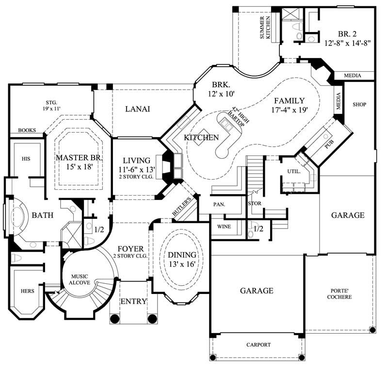 Floor Plan First Story of Luxury Plan #134-1265