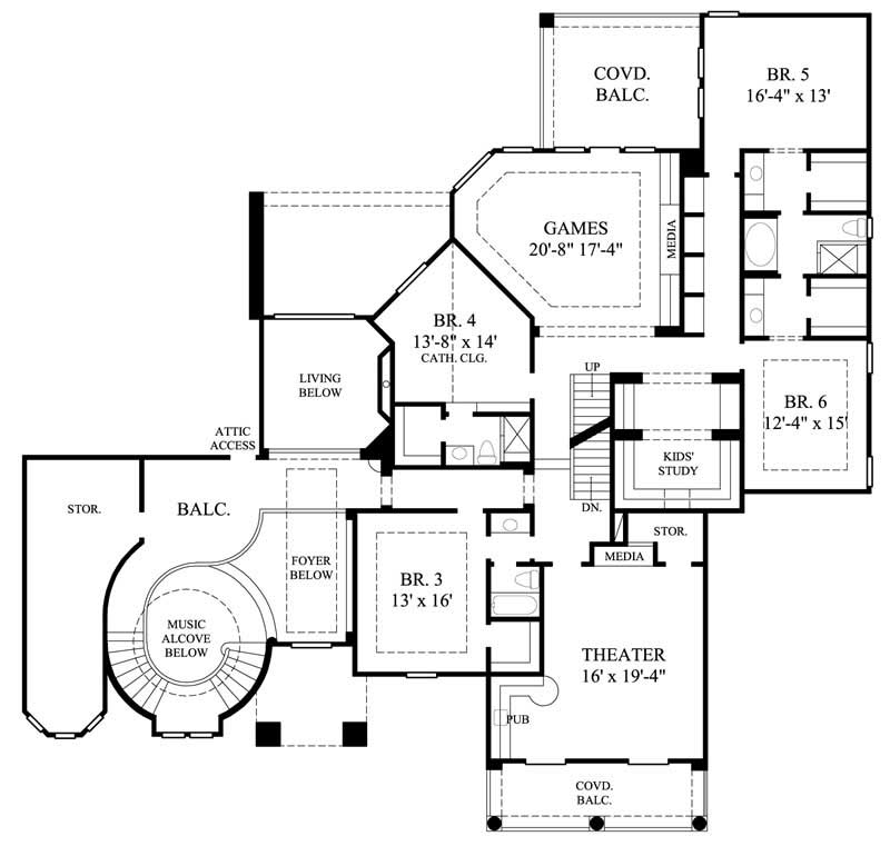 Floor Plan Second Story of Luxury Plan #134-1265