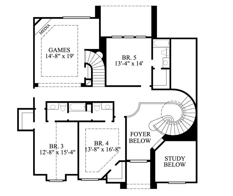 Floor Plan Second Story of Luxury Plan #134-1268