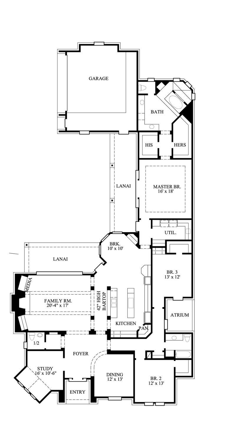 Floor Plan First Story of Ranch Plan #134-1271