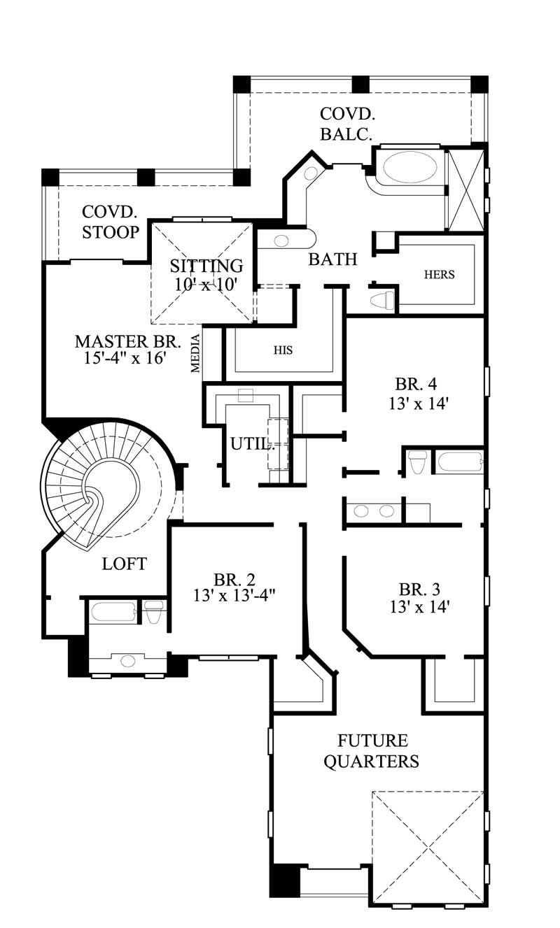 Floor Plan Second Story of Mediterranean Plan #134-1279
