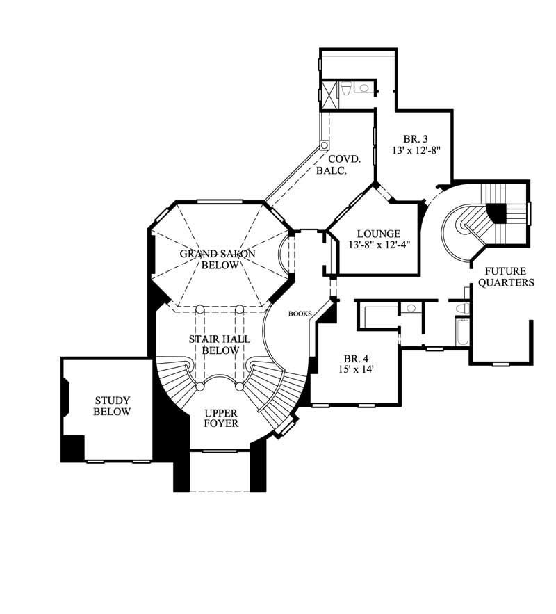 Floor Plan Second Story of European Plan #134-1282