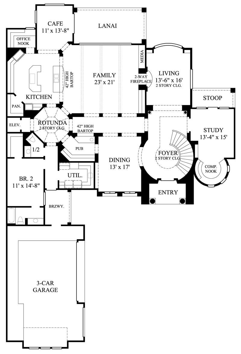 Floor Plan First Story of Mediterranean Plan #134-1287