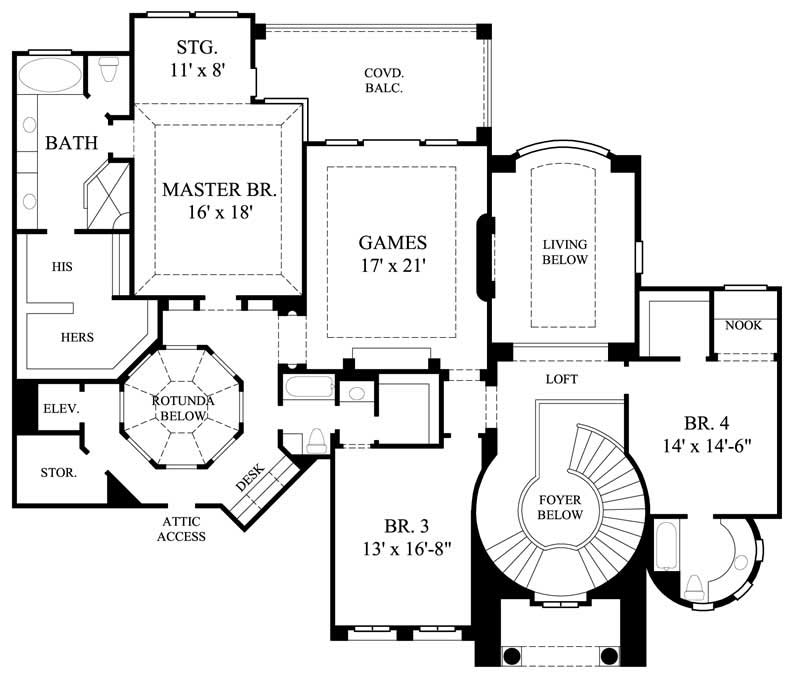 Floor Plan Second Story of Mediterranean Plan #134-1287