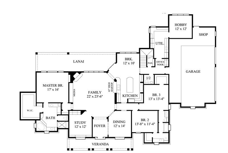 Floor Plan First Story of Country Plan #134-1288