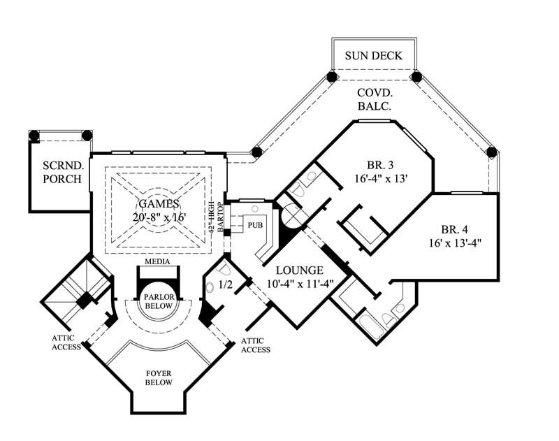 Floor Plan Second Story of Luxury Plan #134-1289