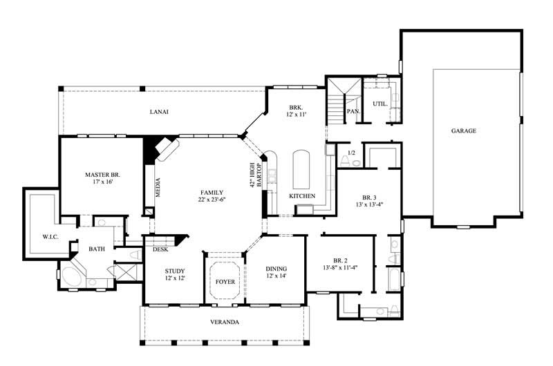 Floor Plan First Story of Country Plan #134-1291