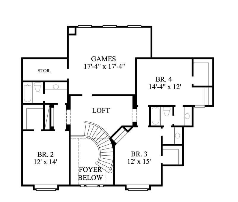 Floor Plan Second Story of Country Plan #134-1292