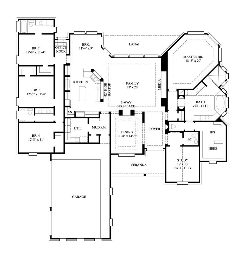Floor Plan First Story of Country Plan #134-1293
