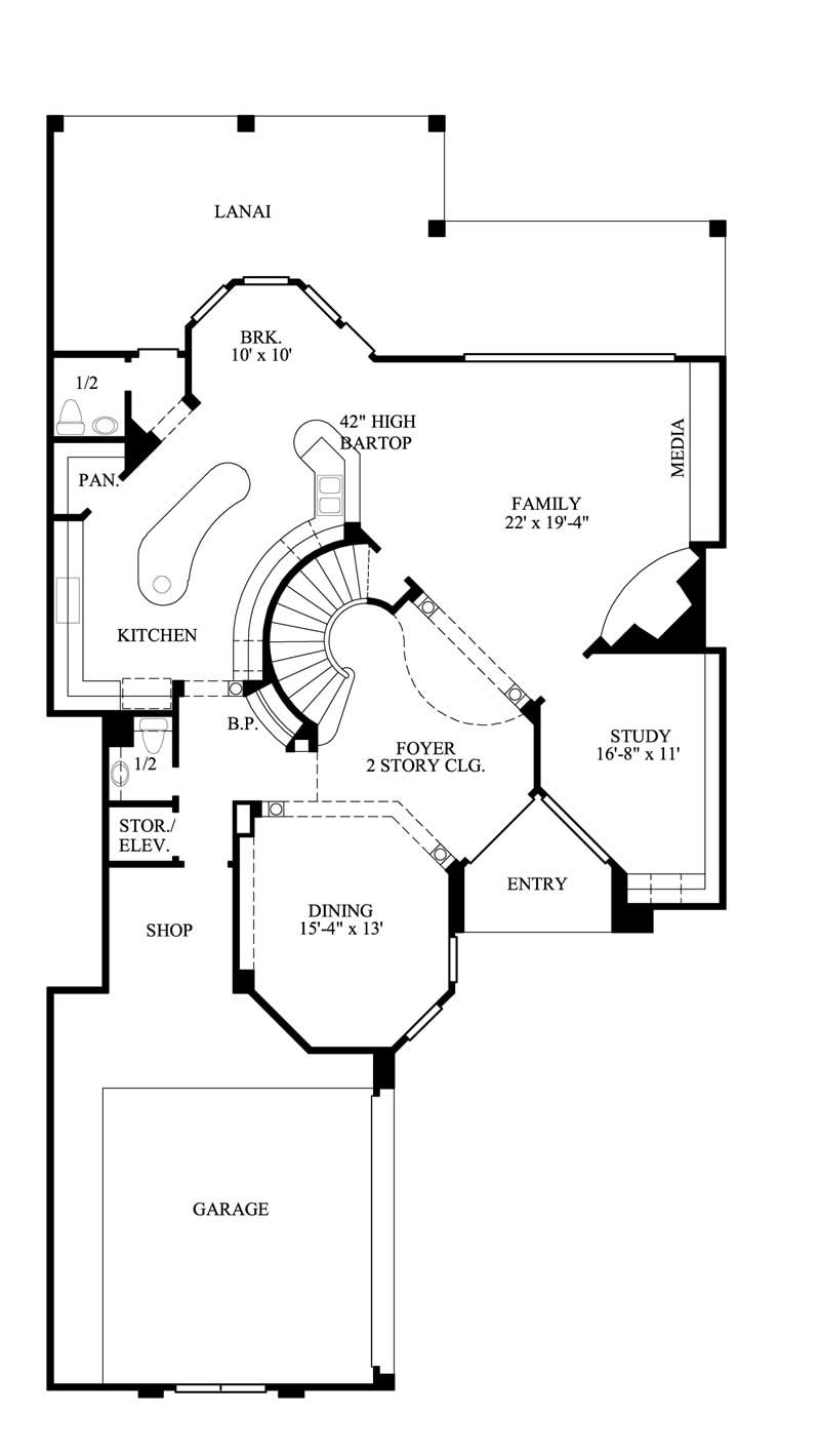 Floor Plan First Story of European Plan #134-1294