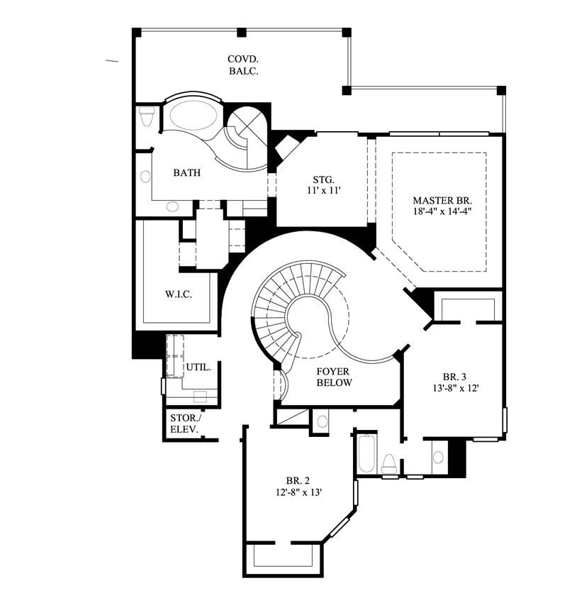 Floor Plan Second Story of European Plan #134-1294
