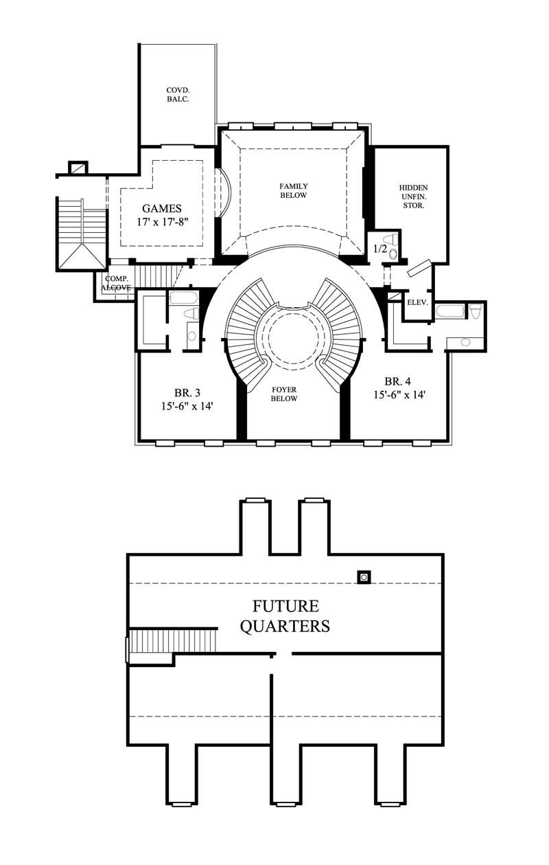 Floor Plan Second Story of Colonial Plan #134-1302