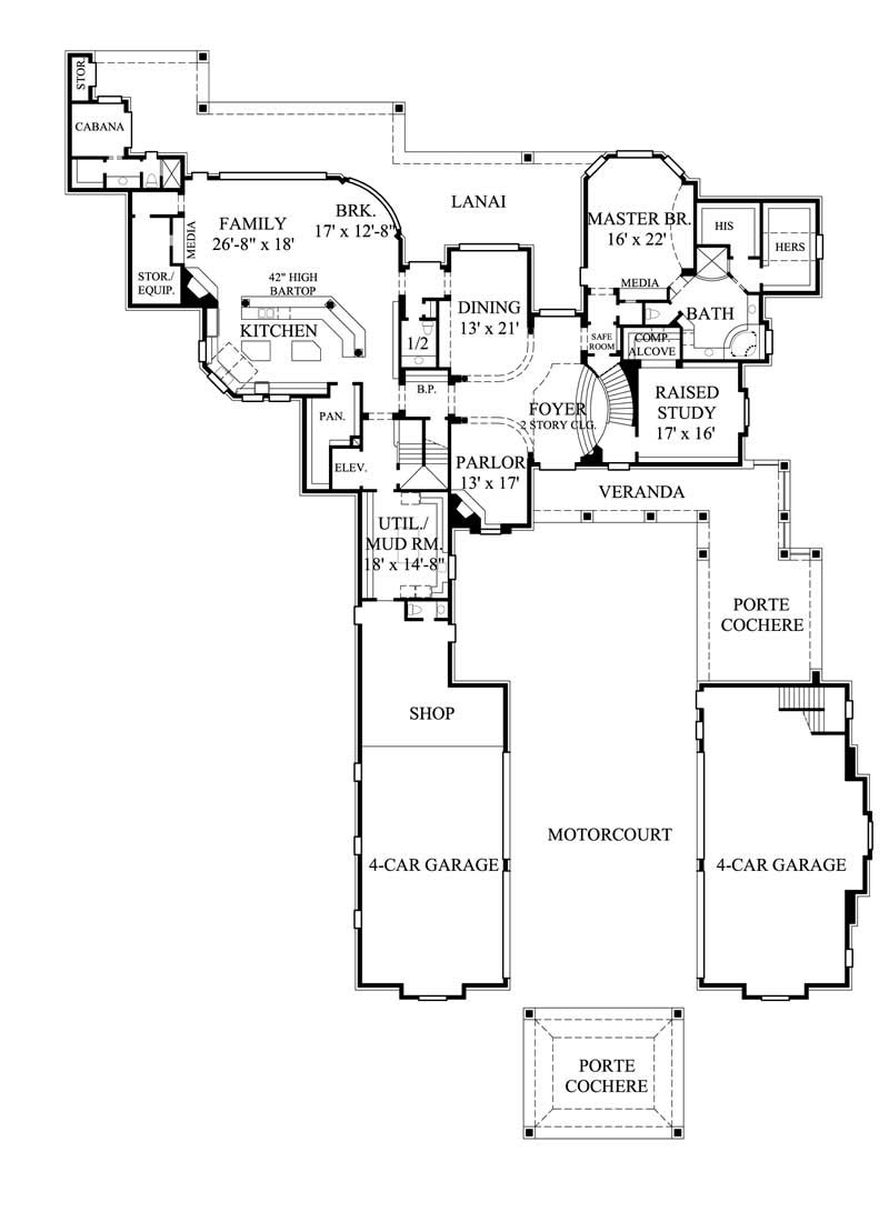 Floor Plan First Story of Luxury Plan #134-1303