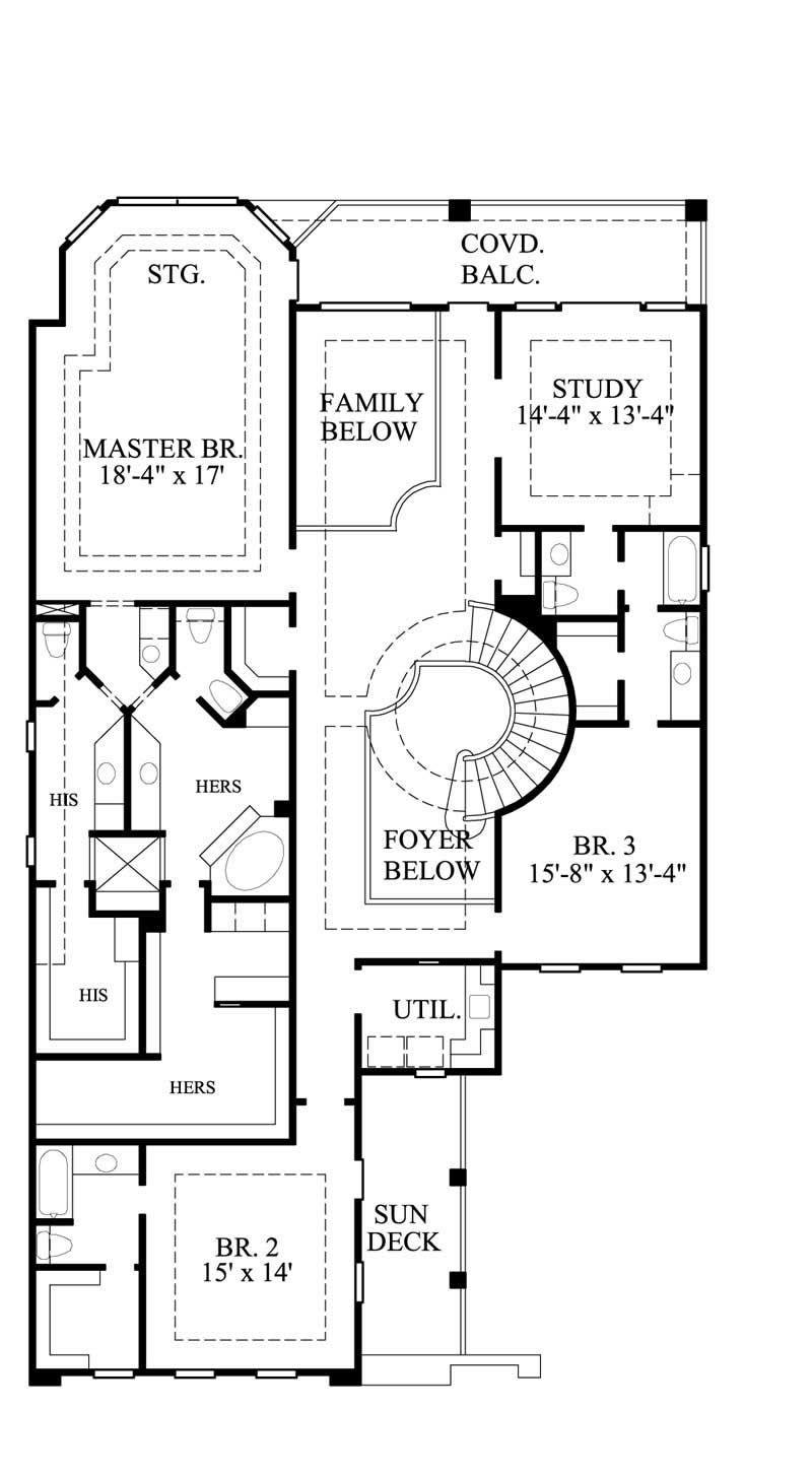 Floor Plan Second Story of European Plan #134-1305