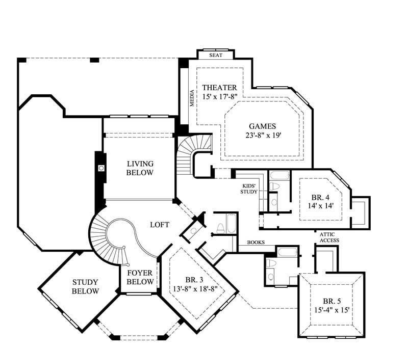 Floor Plan Second Story of Luxury Plan #134-1306