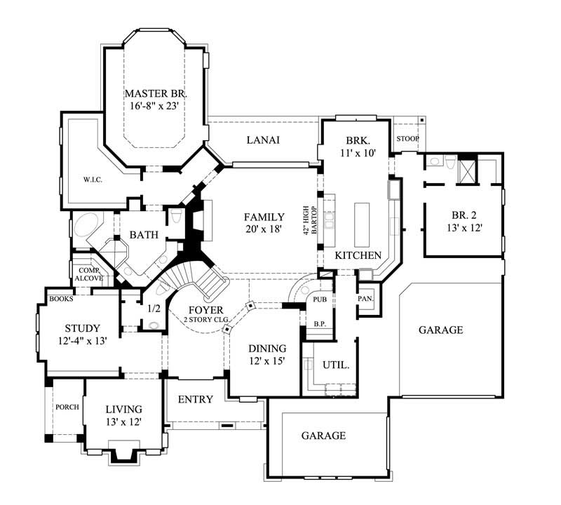 Floor Plan First Story of Luxury Plan #134-1310
