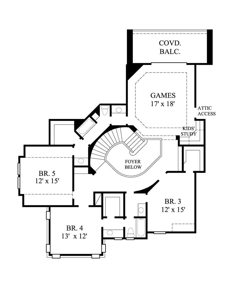 Floor Plan Second Story of Luxury Plan #134-1310