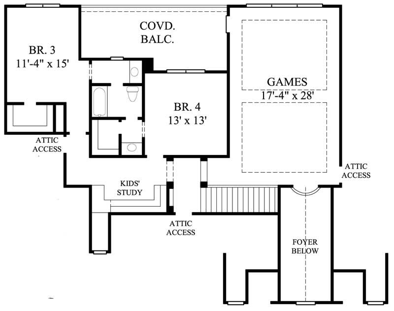 Floor Plan Second Story of Country Plan #134-1312