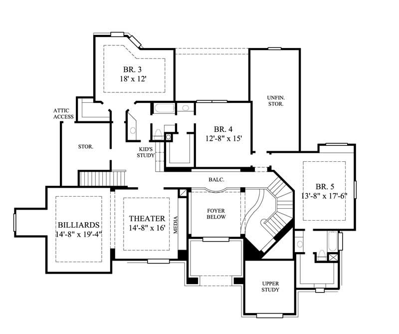 Floor Plan Second Story of Luxury Plan #134-1313