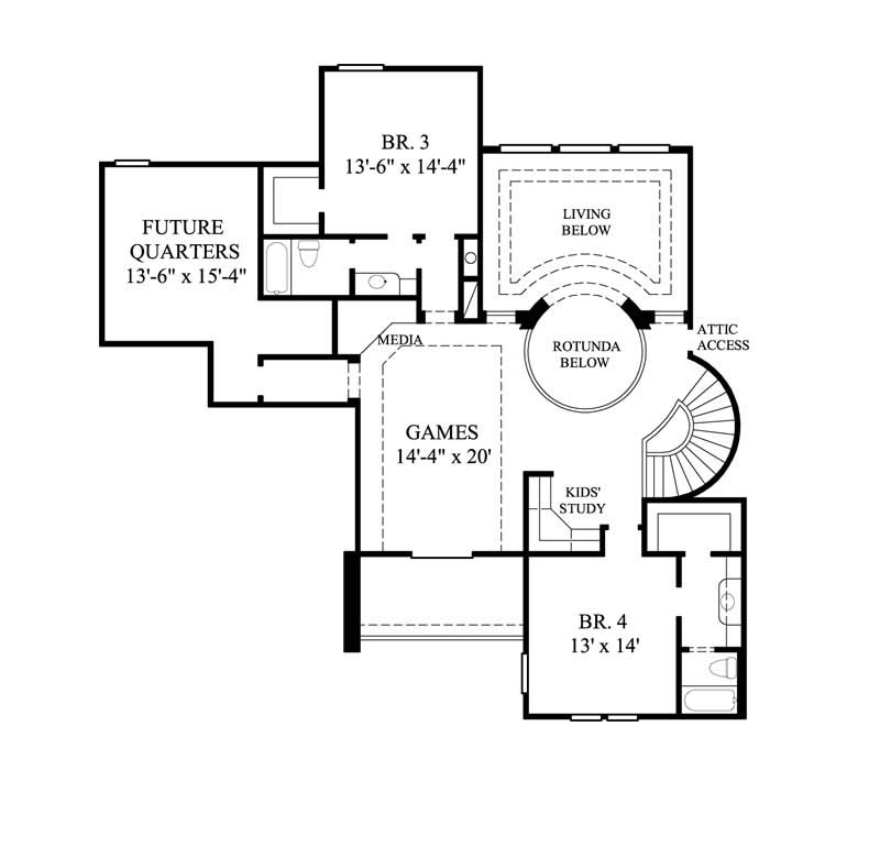 Floor Plan Second Story of Luxury Plan #134-1314