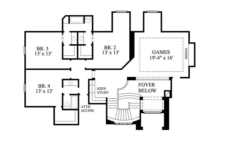 Floor Plan Second Story of European Plan #134-1316