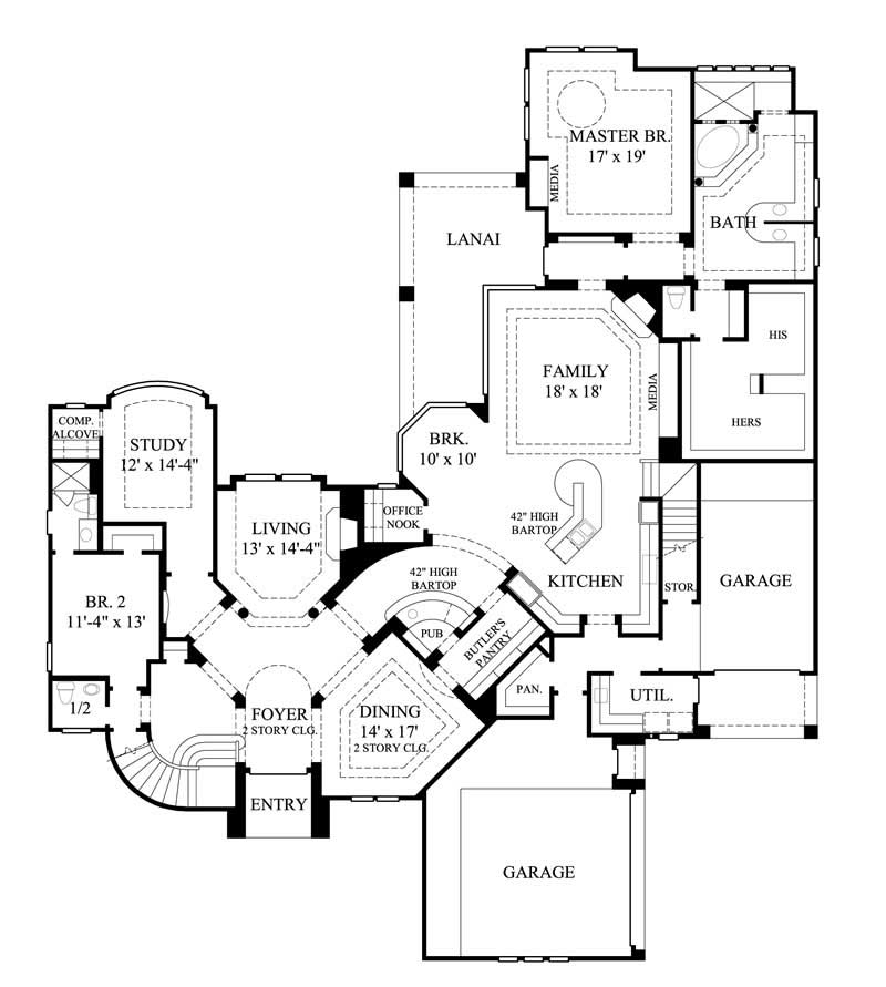 Floor Plan First Story of Luxury Plan #134-1317