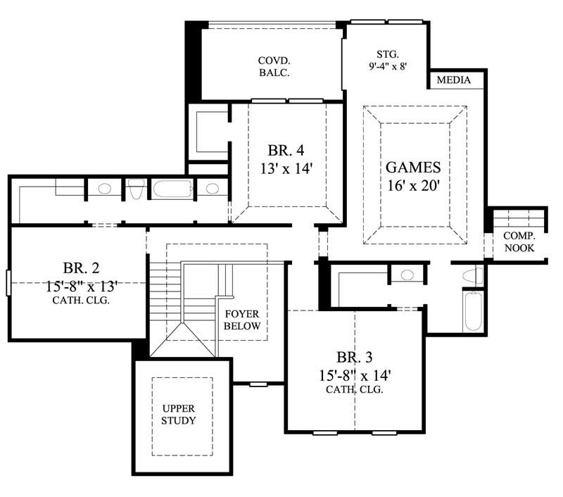 Floor Plan Second Story of Country Plan #134-1320