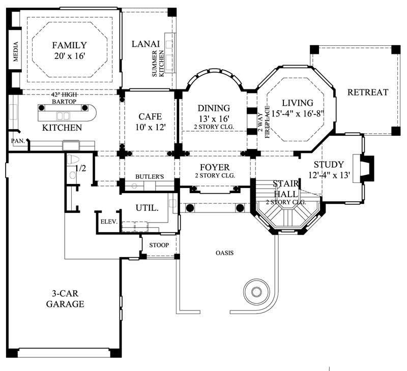Floor Plan First Story of Mediterranean Plan #134-1321
