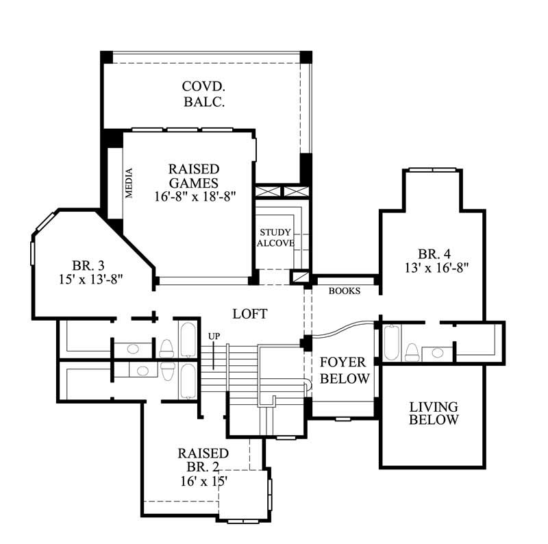 Floor Plan Second Story of European Plan #134-1322