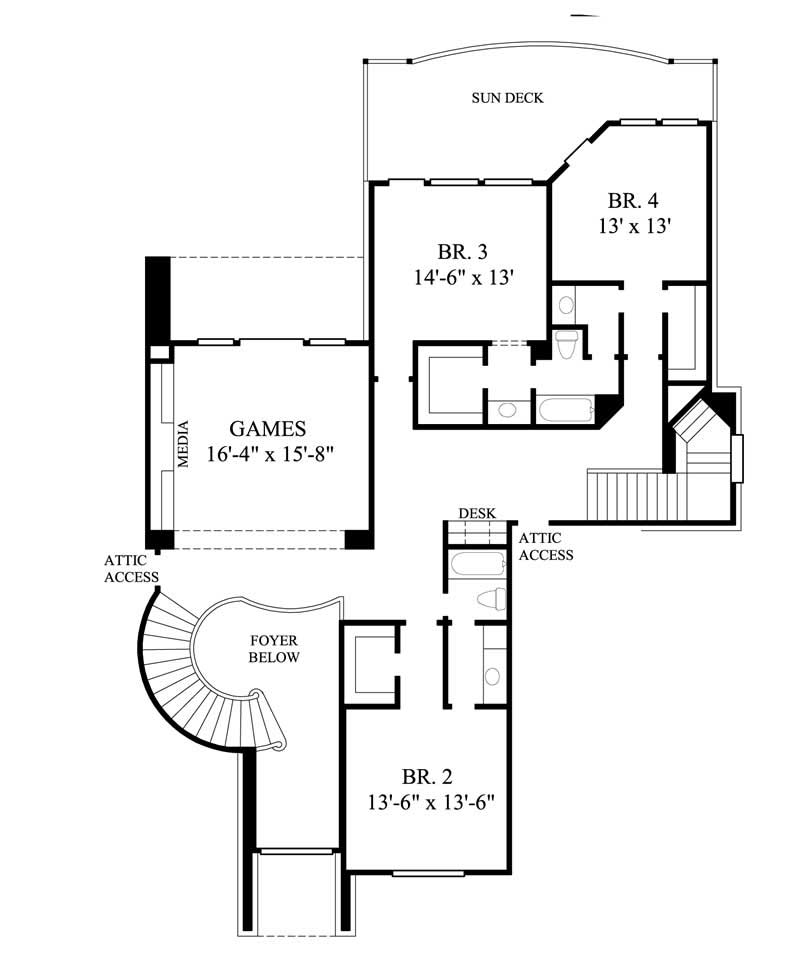 Floor Plan Second Story of Luxury Plan #134-1323