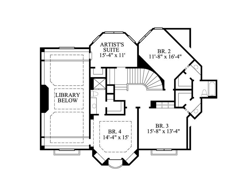 Floor Plan Second Story of European Plan #134-1326