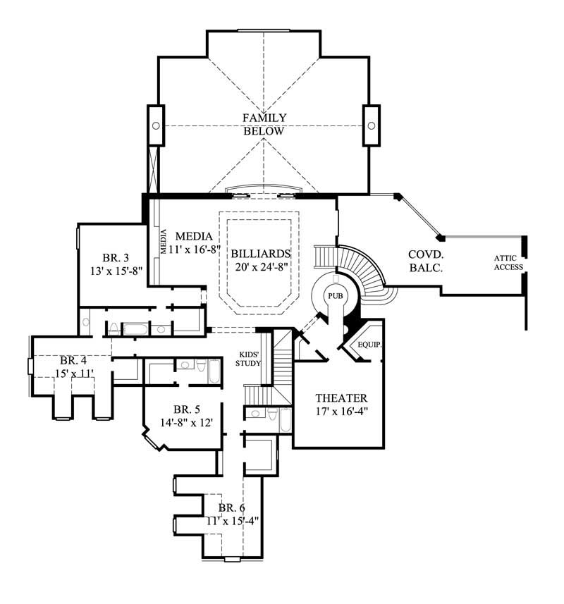 Floor Plan Second Story of Luxury Plan #134-1327
