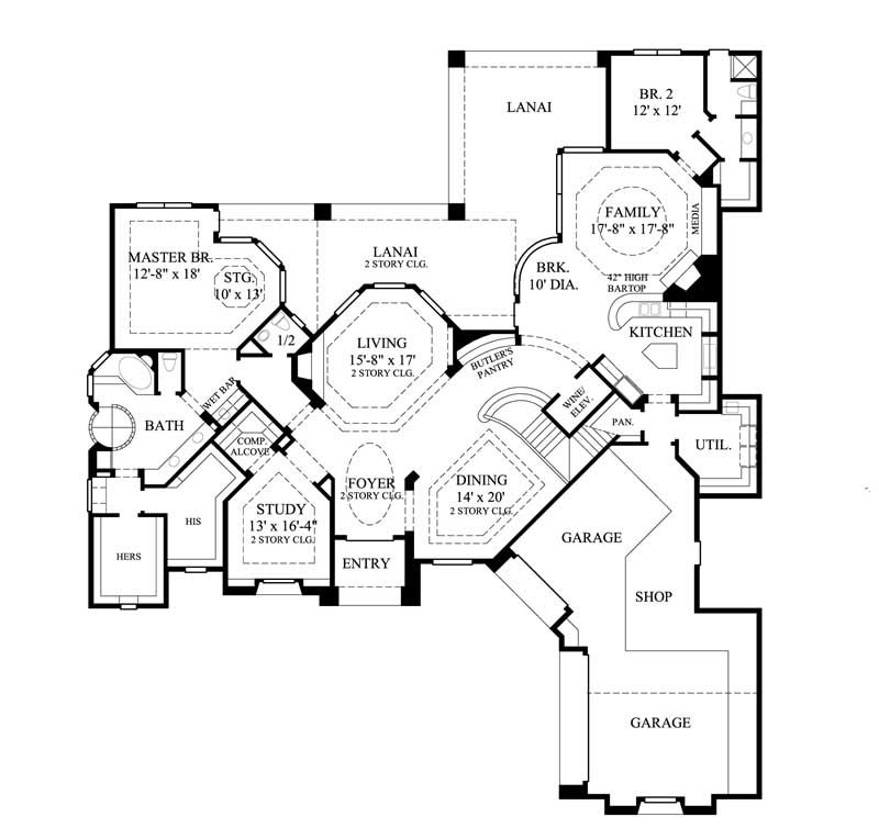 Floor Plan First Story of Mediterranean Plan #134-1328