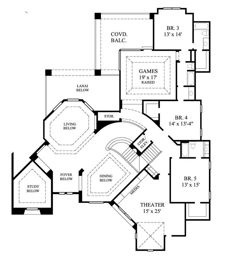 Floor Plan Second Story of Mediterranean Plan #134-1328