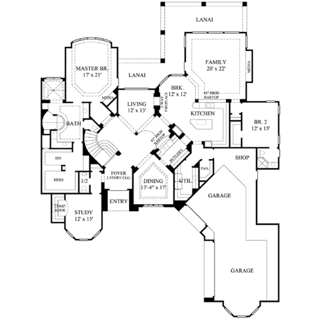 Floor Plan First Story of Luxury Plan #134-1329