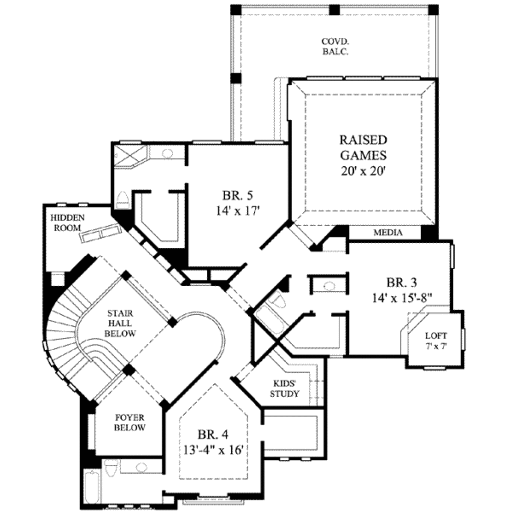 Floor Plan Second Story of Luxury Plan #134-1329