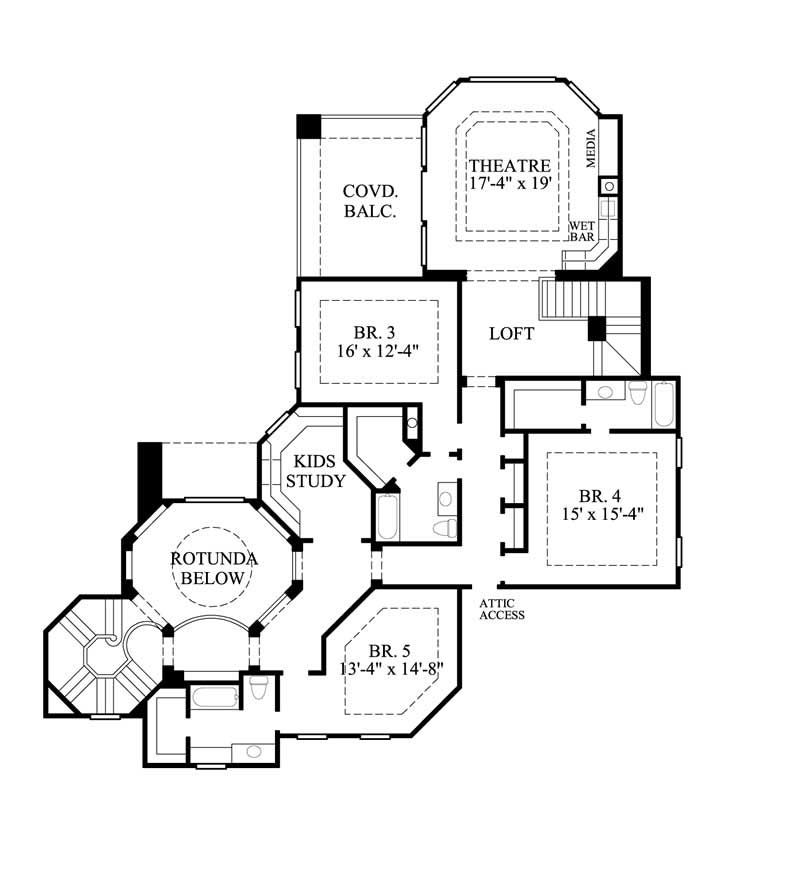 Floor Plan Second Story of European Plan #134-1330