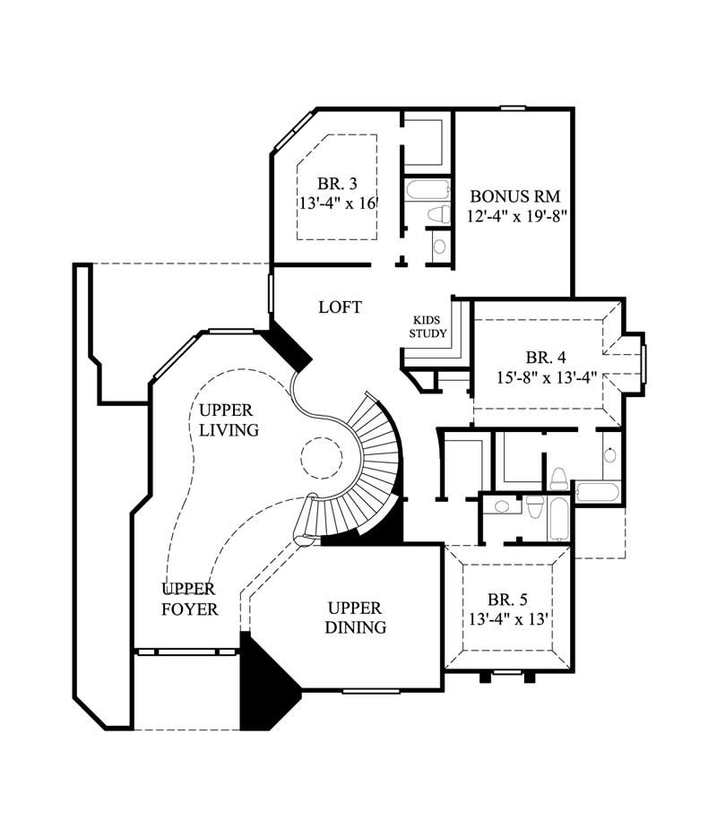 Floor Plan Second Story of European Plan #134-1331