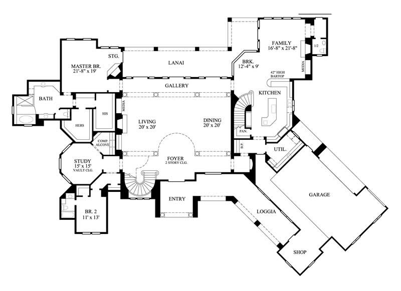 Floor Plan First Story of Luxury Plan #134-1333