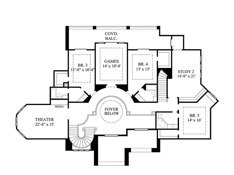 Floor Plan Second Story of Luxury Plan #134-1333