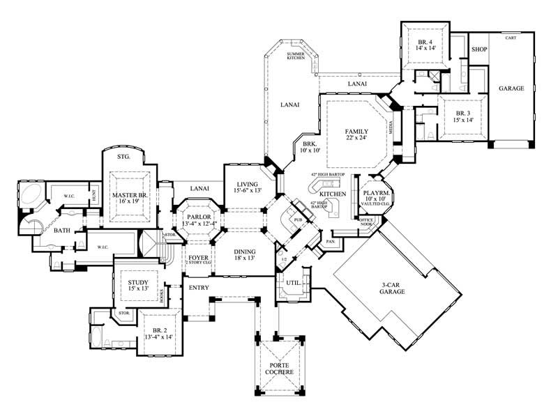 Floor Plan First Story of Luxury Plan #134-1334