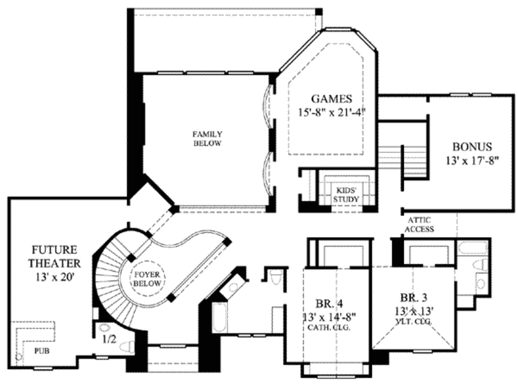 Floor Plan Second Story of Luxury Plan #134-1335