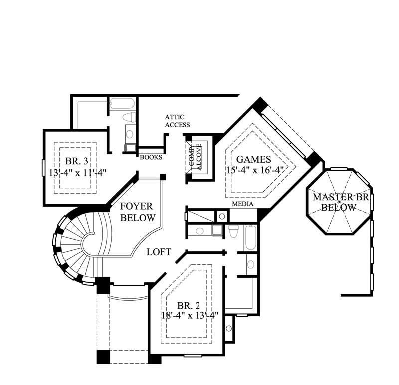 Floor Plan Second Story of European Plan #134-1336