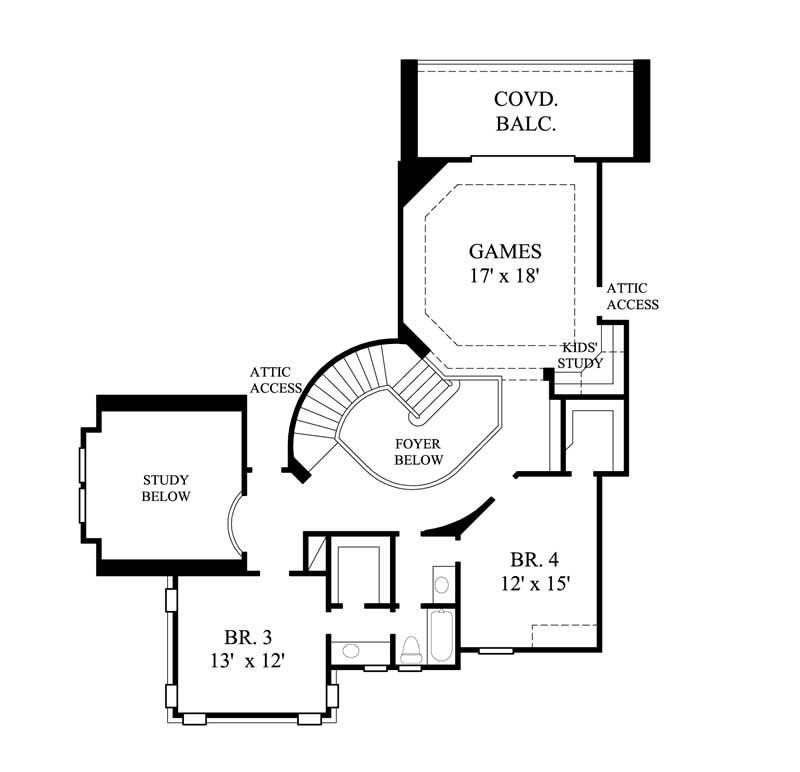 Floor Plan Second Story of Luxury Plan #134-1338