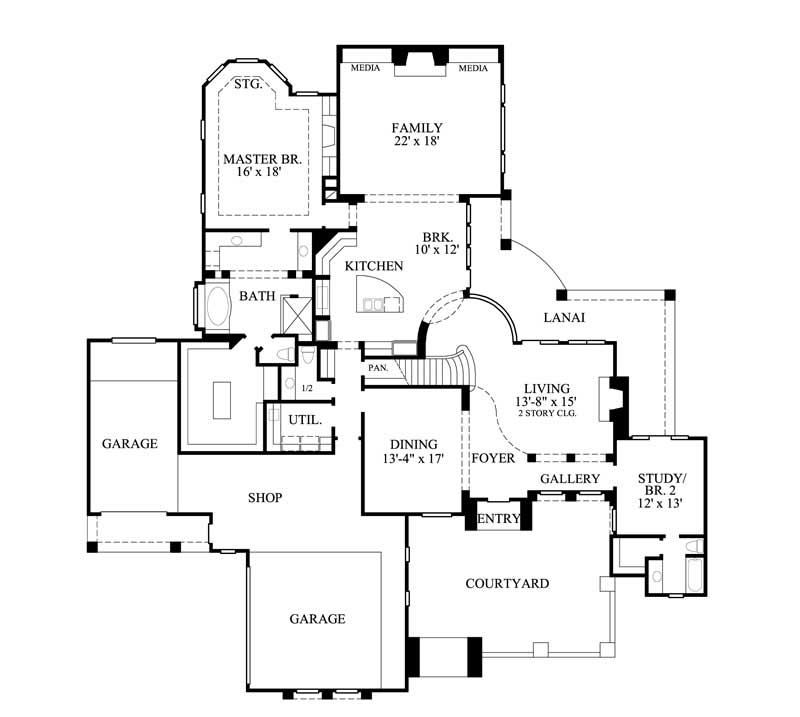 Floor Plan First Story of California Style Plan #134-1339