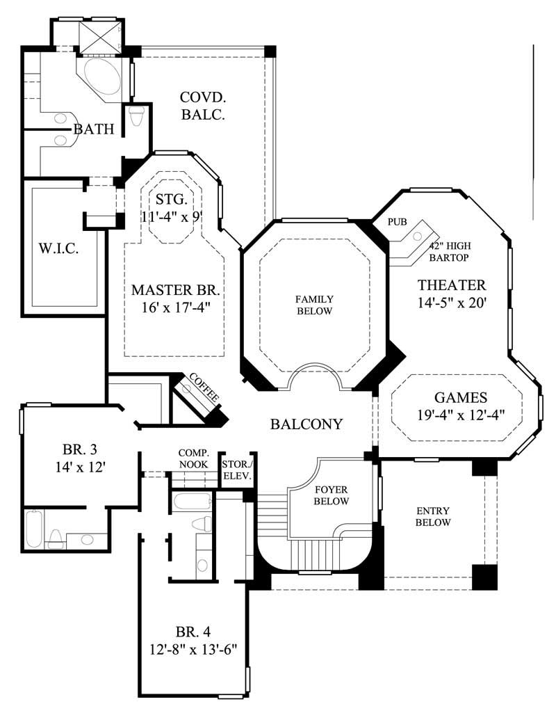 Floor Plan Second Story of Mediterranean Plan #134-1340