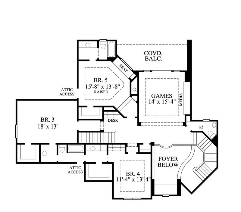 Floor Plan Second Story of Luxury Plan #134-1342
