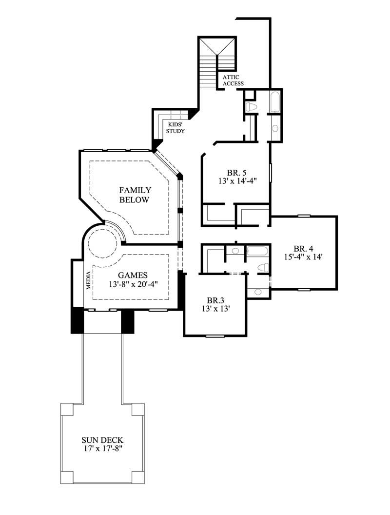 Floor Plan Second Story of Luxury Plan #134-1345