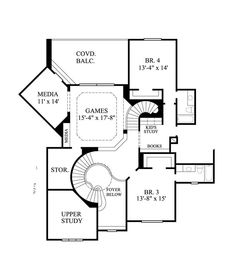 Floor Plan Second Story of Luxury Plan #134-1346
