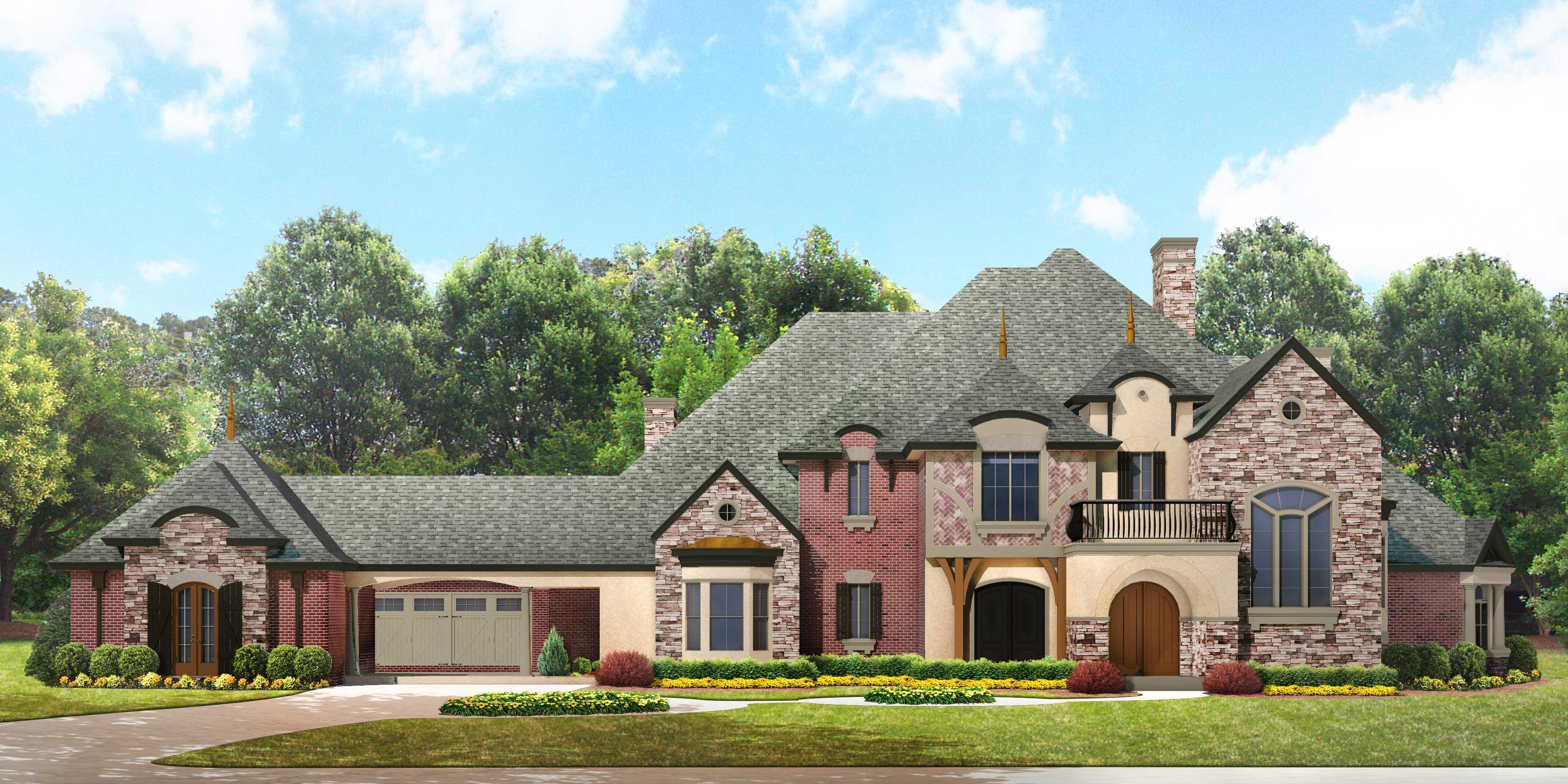 Luxury house plans photo-realistic front exterior.